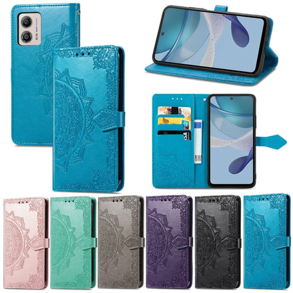 For Motorola  Moto G53 5G Mandala Flower Embossed Horizontal Flip Leather Phone Case(Green) - Motorola Cases by buy2fix | Online Shopping UK | buy2fix