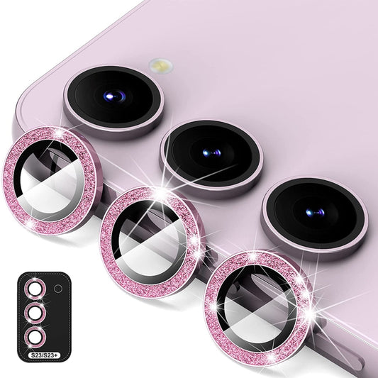 For Samsung Galaxy S23 5G / S23+ 5G ENKAY 9H Rear Camera Lens Glitter Aluminium Alloy Ring Tempered Glass Film(Pink) - Galaxy S23+ 5G Tempered Glass by ENKAY | Online Shopping UK | buy2fix