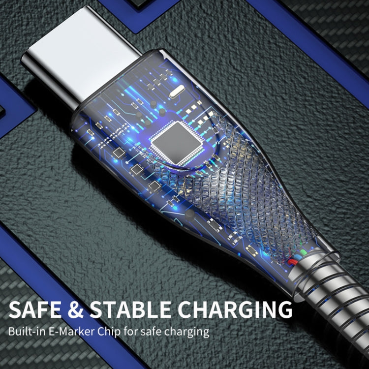 ENKAY ENK-CB132 USB to USB-C / Type-C Carbon Steel Hose Spring 6A Supper Fast Charging Data Cable, Length:1m(Silver) -  by ENKAY | Online Shopping UK | buy2fix