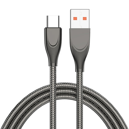 ENKAY ENK-CB132 USB to USB-C / Type-C Carbon Steel Hose Spring 6A Supper Fast Charging Data Cable, Length:2m(Black) -  by ENKAY | Online Shopping UK | buy2fix