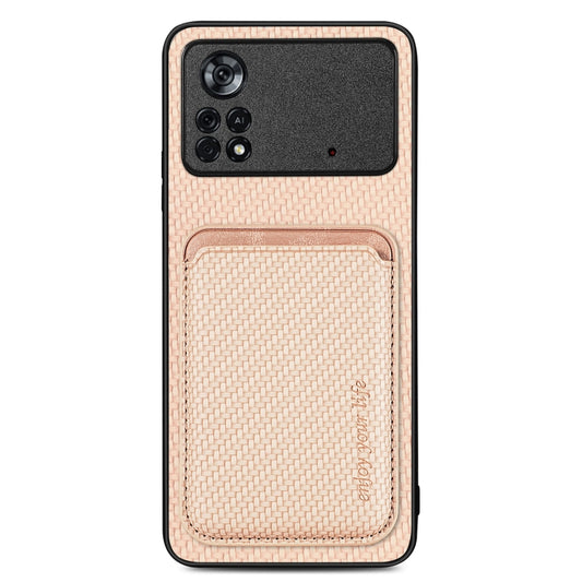 For Xiaomi Poco X4 Pro 5G Carbon Fiber Leather Card Magsafe Magnetic Phone Case(Khaki) - Poco X4 Pro 5G Cases by buy2fix | Online Shopping UK | buy2fix
