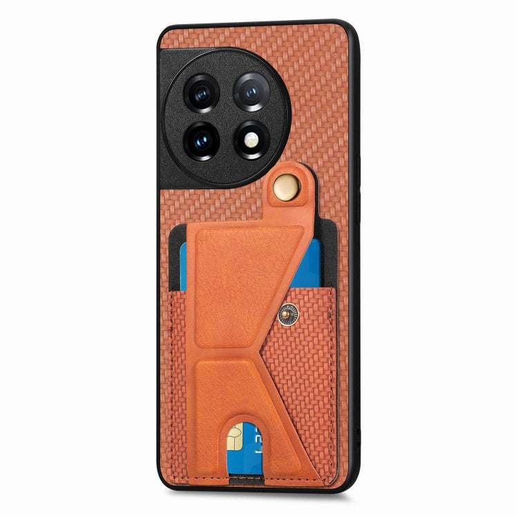 For OnePlus 11 Carbon Fiber Wallet Flip Card K-shaped Holder Phone Case(Brown) - OnePlus Cases by buy2fix | Online Shopping UK | buy2fix