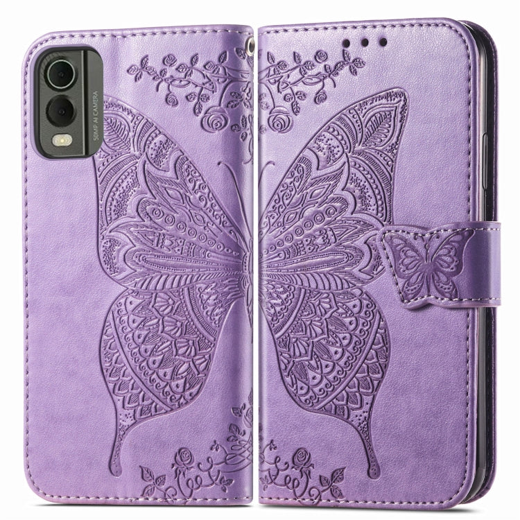 For Nokia C32 Butterfly Love Flower Embossed Leather Phone Case(Lavender) - Nokia Cases by buy2fix | Online Shopping UK | buy2fix