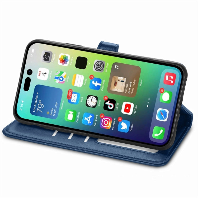 For  iPhone 15 Pro Retro Solid Color Buckle Leather Phone Case(Blue) - iPhone 15 Pro Cases by buy2fix | Online Shopping UK | buy2fix