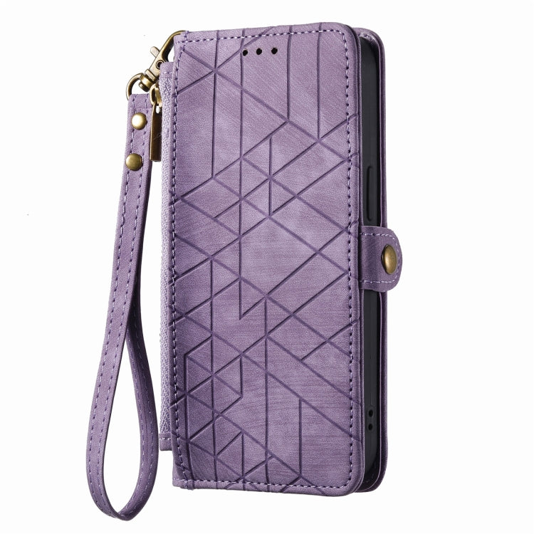 For iPhone 14 Pro Max Geometric Zipper Wallet Side Buckle Leather Phone Case(Purple) - iPhone 14 Pro Max Cases by buy2fix | Online Shopping UK | buy2fix