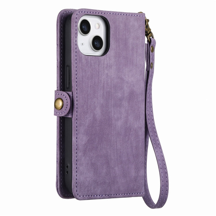For iPhone 14 Pro Max Geometric Zipper Wallet Side Buckle Leather Phone Case(Purple) - iPhone 14 Pro Max Cases by buy2fix | Online Shopping UK | buy2fix