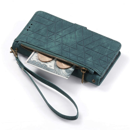 For Google Pixel 7 Geometric Zipper Wallet Side Buckle Leather Phone Case(Green) - Google Cases by buy2fix | Online Shopping UK | buy2fix