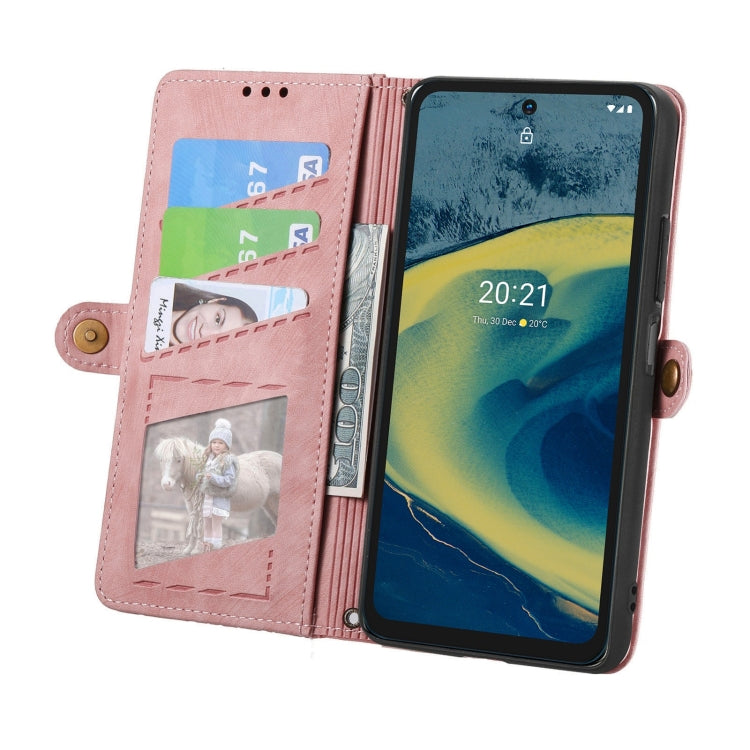 For Nokia XR20 Geometric Zipper Wallet Side Buckle Leather Phone Case(Pink) - Nokia Cases by buy2fix | Online Shopping UK | buy2fix