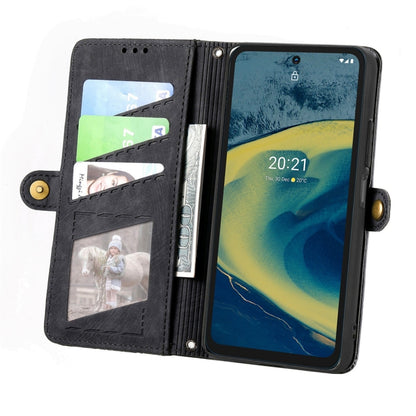 For Nokia XR20 Geometric Zipper Wallet Side Buckle Leather Phone Case(Black) - Nokia Cases by buy2fix | Online Shopping UK | buy2fix