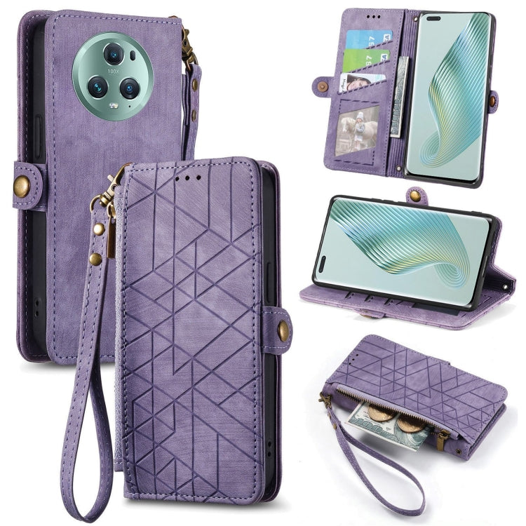 For Honor Magic5 Pro Geometric Zipper Wallet Side Buckle Leather Phone Case(Purple) - Honor Cases by buy2fix | Online Shopping UK | buy2fix