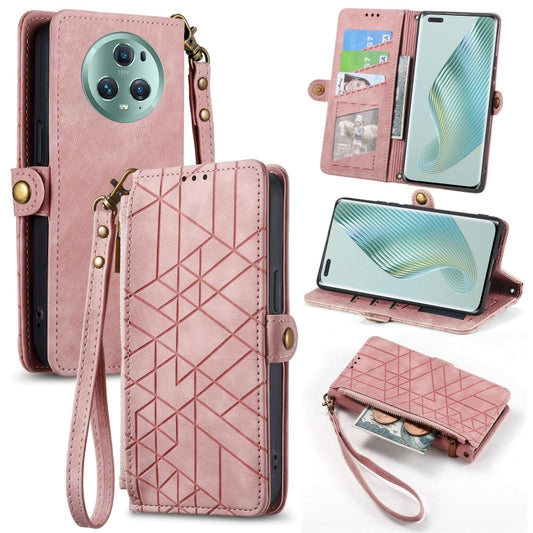 For Honor Magic5 Geometric Zipper Wallet Side Buckle Leather Phone Case(Pink) - Honor Cases by buy2fix | Online Shopping UK | buy2fix
