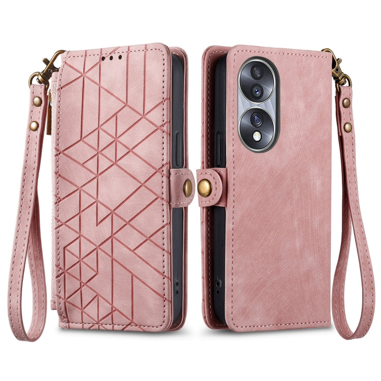 For Honor X9A Geometric Zipper Wallet Side Buckle Leather Phone Case(Pink) - Honor Cases by buy2fix | Online Shopping UK | buy2fix