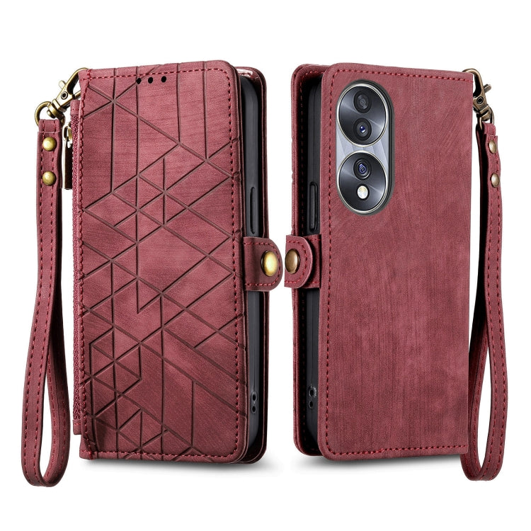 For Honor 70 Pro Geometric Zipper Wallet Side Buckle Leather Phone Case(Red) - Honor Cases by buy2fix | Online Shopping UK | buy2fix