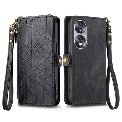For Honor Magic4 Geometric Zipper Wallet Side Buckle Leather Phone Case(Black) - Honor Cases by buy2fix | Online Shopping UK | buy2fix