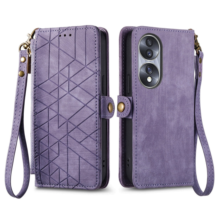 For Honor 50 SE Geometric Zipper Wallet Side Buckle Leather Phone Case(Purple) - Honor Cases by buy2fix | Online Shopping UK | buy2fix
