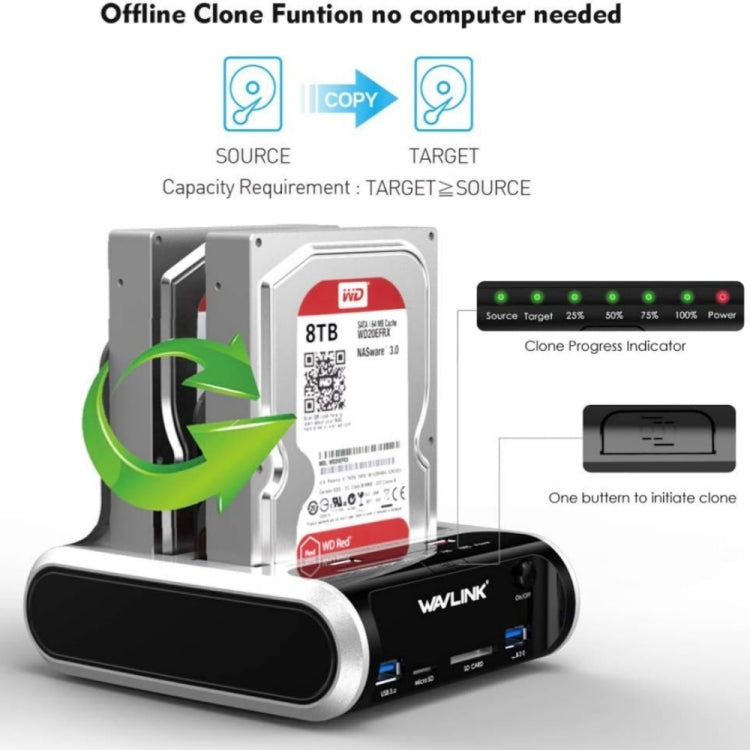 Wavlink ST336A SSD HDD Fast Offline Clone SATA  USB 3.0 External Hard Drive Case(AU Plug) - HDD Enclosure by buy2fix | Online Shopping UK | buy2fix