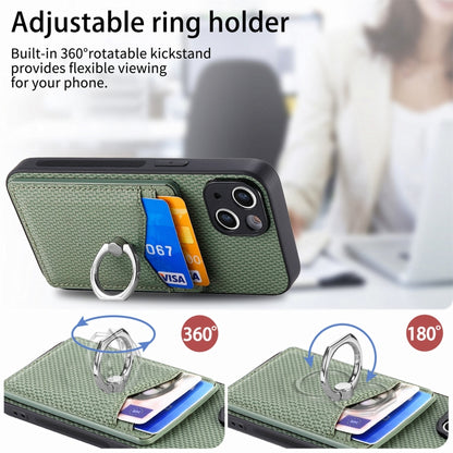 For iPhone 15 Pro Max Carbon Fiber Card Wallet Ring Holder Phone Case(Green) - iPhone 15 Pro Max Cases by buy2fix | Online Shopping UK | buy2fix