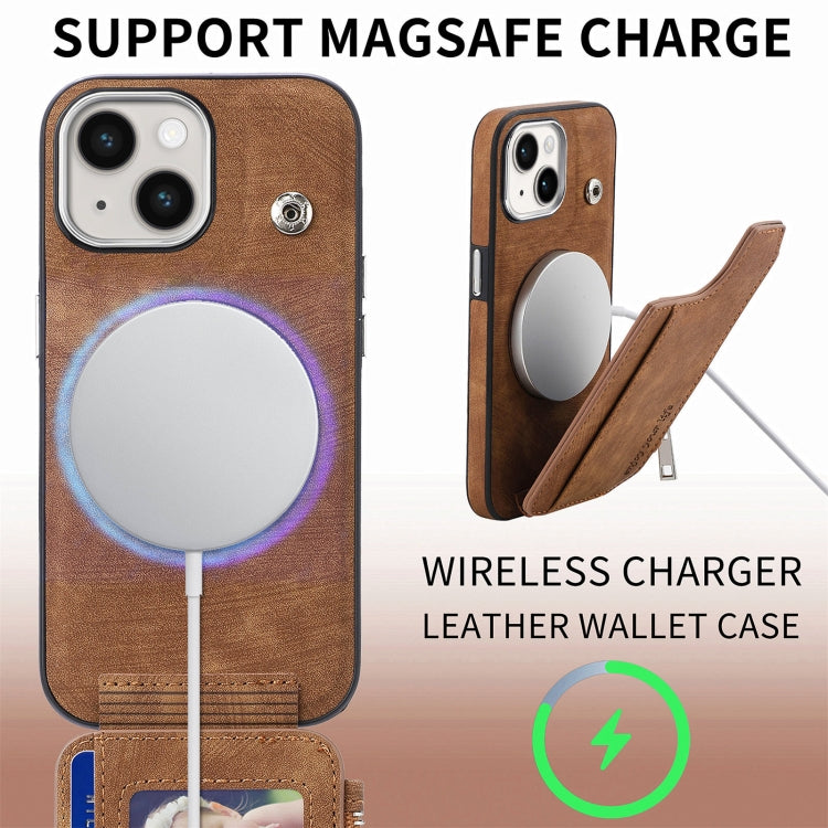 For iPhone 15 Pro Max Magsafe Zipper RFID Wallet All-inclusive Shockrpoof Phone Case(Brown) - iPhone 15 Pro Max Cases by buy2fix | Online Shopping UK | buy2fix