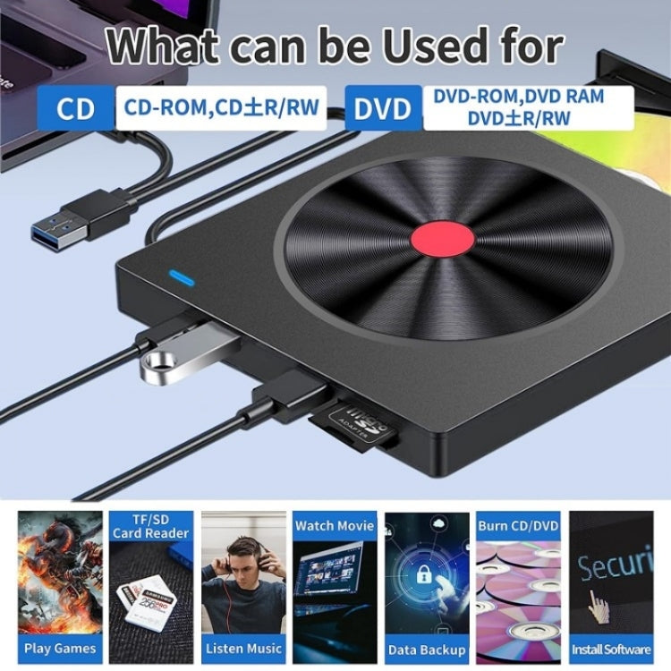 052 USB + Type-C DVD Burner Readable SD / TF Card DVD-RW Recorder PC External Optical Drive - Rewritable Drive by buy2fix | Online Shopping UK | buy2fix
