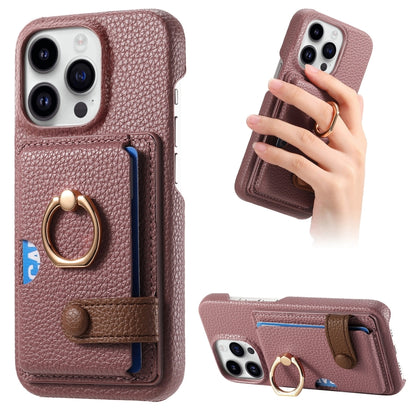 For iPhone 15 Pro Max Litchi Leather Oil Edge Ring Card Back Phone Case(Jujube apricot) - iPhone 15 Pro Max Cases by buy2fix | Online Shopping UK | buy2fix