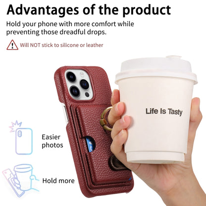 For iPhone 15 Pro Max Litchi Leather Oil Edge Ring Card Back Phone Case(Red) - iPhone 15 Pro Max Cases by buy2fix | Online Shopping UK | buy2fix