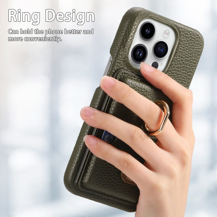 For iPhone 15 Pro Max Litchi Leather Oil Edge Ring Card Back Phone Case(Green) - iPhone 15 Pro Max Cases by buy2fix | Online Shopping UK | buy2fix