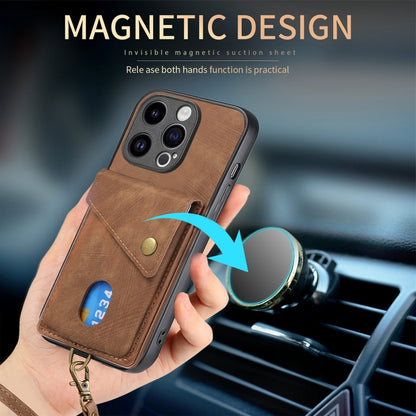 For iPhone 15 Pro Max Retro Card Wallet Fold Leather Phone Case with Strap(Brown) - iPhone 15 Pro Max Cases by buy2fix | Online Shopping UK | buy2fix