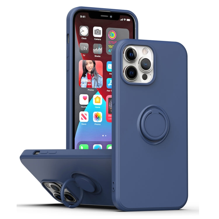 For iPhone 15 Pro Max Ring Kickstand Silicone Phone Case(Dark Blue) - iPhone 15 Pro Max Cases by buy2fix | Online Shopping UK | buy2fix