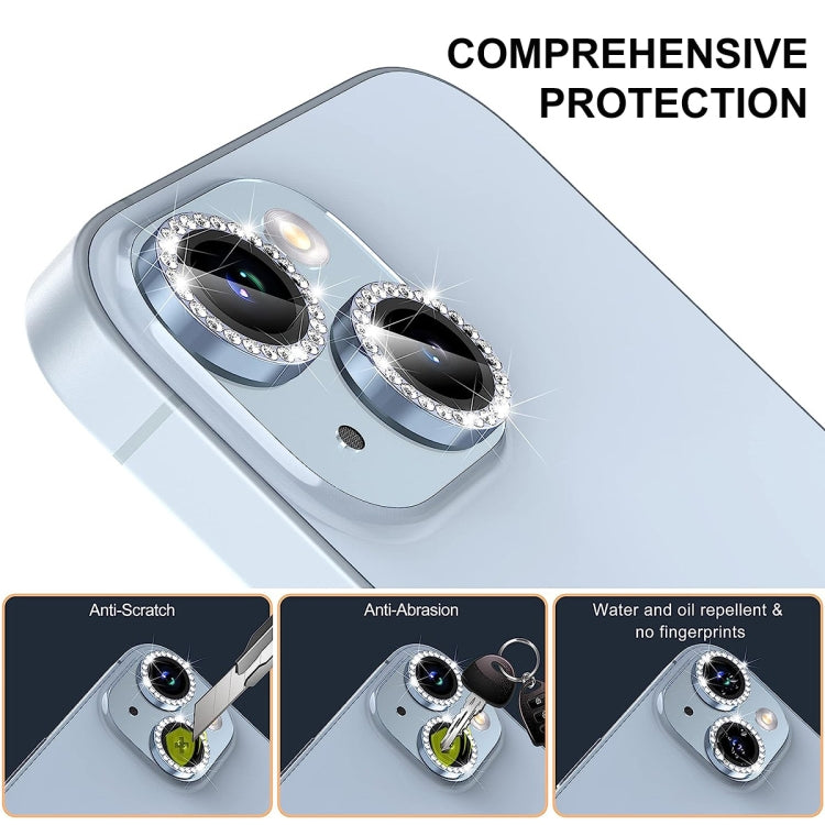 For iPhone 15 / 15 Plus ENKAY AR Anti-reflection Individual Diamond Ring Camera Lens Glass Full Film(Sierra Blue) - iPhone 15 Tempered Glass by ENKAY | Online Shopping UK | buy2fix