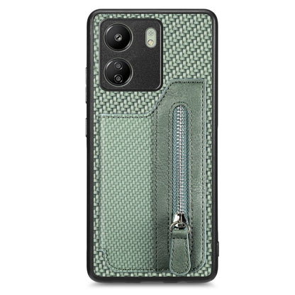 For Xiaomi  Redmi 13C Carbon Fiber Flip Zipper Wallet Phone Case(Green) - 13C Cases by buy2fix | Online Shopping UK | buy2fix