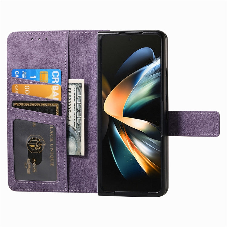 For Samsung Galaxy Z Fold4 Retro MagSafe Magnetic Zipper Wallet Leather Phone Case(Purple) - Galaxy Z Fold4 5G Cases by buy2fix | Online Shopping UK | buy2fix