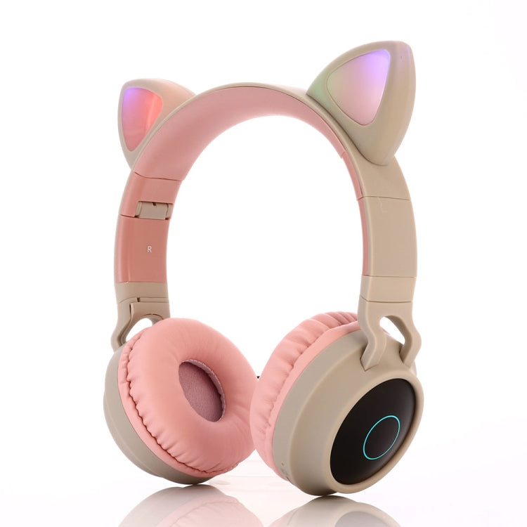 BT028C Cute Cat Ear Bluetooth 5.0 Headphones Foldable On-Ear Stereo Wireless Headset Headphone with Mic / LED Light / FM Radio / TF Card(Gray) - Headset & Headphone by buy2fix | Online Shopping UK | buy2fix