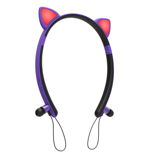 ZW29 Cat Ear Stereo Sound HIFI Fashion Outdoor Portable Sports Wireless  Bluetooth Headset with Mic & LED Light Glowing(Purple) - Neck-mounted Earphone by buy2fix | Online Shopping UK | buy2fix