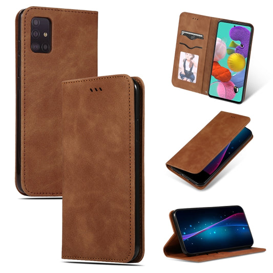 For Galaxy A51 Retro Skin Feel Business Magnetic Horizontal Flip Leather Case(Brown) - Galaxy Phone Cases by buy2fix | Online Shopping UK | buy2fix