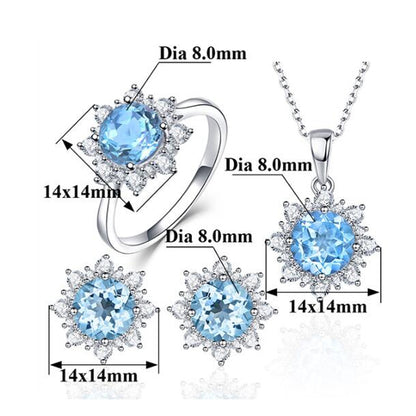 3 PCS/Set Snow Shape Gemstone Jewelry Set For Women, Ring Size:6(Blue) - Jewelry Sets by buy2fix | Online Shopping UK | buy2fix