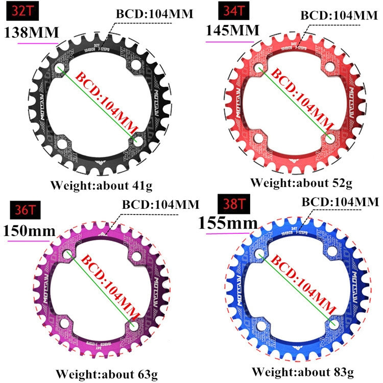 MOTSUV Narrow Wide Chainring MTB  Bicycle 104BCD Tooth Plate Parts(Red) - Bicycle Brake Parts by MOTSUV | Online Shopping UK | buy2fix