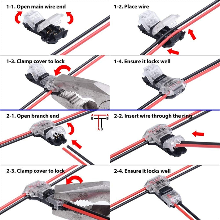 5PCS Peel-free Quick Connector Two-core T-type 2-wire Stripping Terminal Block, Random Color Delivery - Consumer Electronics by buy2fix | Online Shopping UK | buy2fix