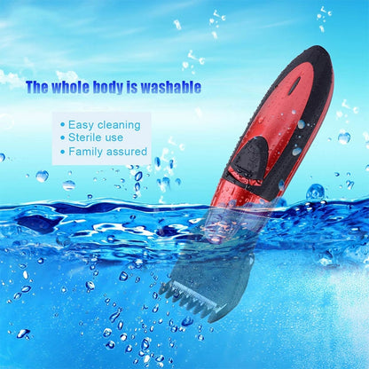 Waterproof Electric Hair Clipper Rechargeable Hair Trimmer Hair Cutting Machine Haircut Beard Trimer, EU Plug(Red) - Hair Trimmer by buy2fix | Online Shopping UK | buy2fix
