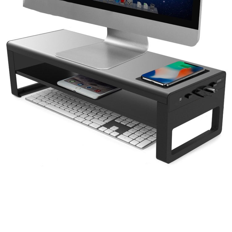 Vaydeer Metal Display Increase Rack Multifunctional Usb Wireless Laptop Screen Stand, Style:L-Fast Charge Double Layer-Black(Fast Charger+3xUSB) - Laptop Stand by Vaydeer | Online Shopping UK | buy2fix