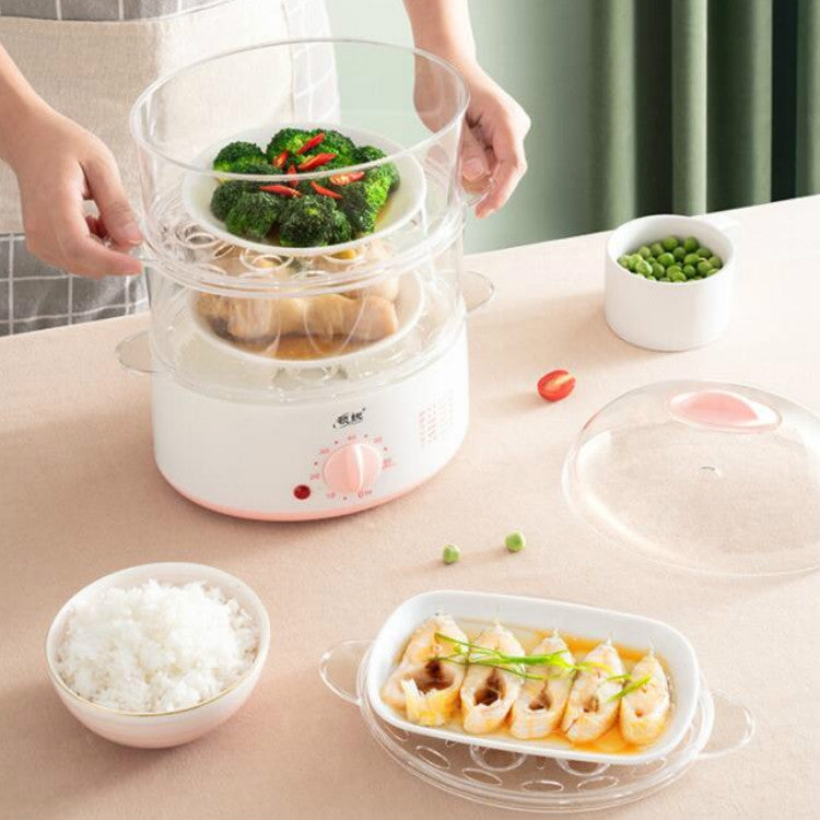 LINGRUI Timer Mini Multi-Function Egg Cooker Automatic Power Off Home Breakfast Machine, CN Plug, Specification:Double Layers(Grey) - Home & Garden by buy2fix | Online Shopping UK | buy2fix