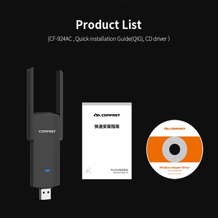 COMFAST CF-924AC V2 1200Mbps Dual Frequency Gigabit USB Computer WIFI Receiver High Power Wireless Network Card - USB Network Adapter by COMFAST | Online Shopping UK | buy2fix