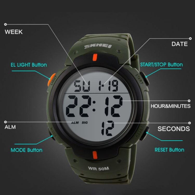 SKMEI 1068 Men Waterproof Outdoor Sports Digital Watch Student Fashion Watch(ArmyGreen) - Sport Watches by SKMEI | Online Shopping UK | buy2fix