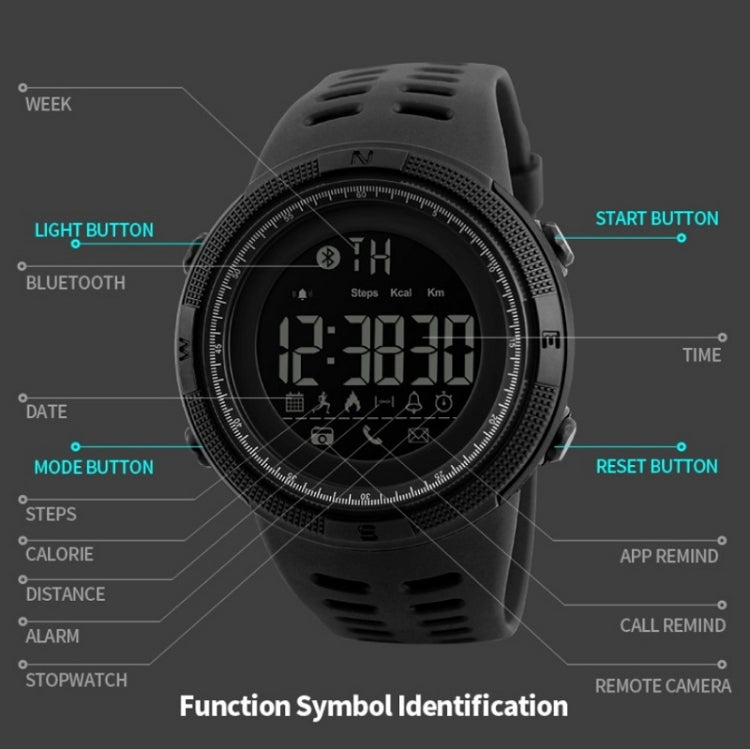 SKMEI 1250 Men Outdoor Waterproof Sports Digital Watch Multi-Function Watch(Black) - Leather Strap Watches by SKMEI | Online Shopping UK | buy2fix