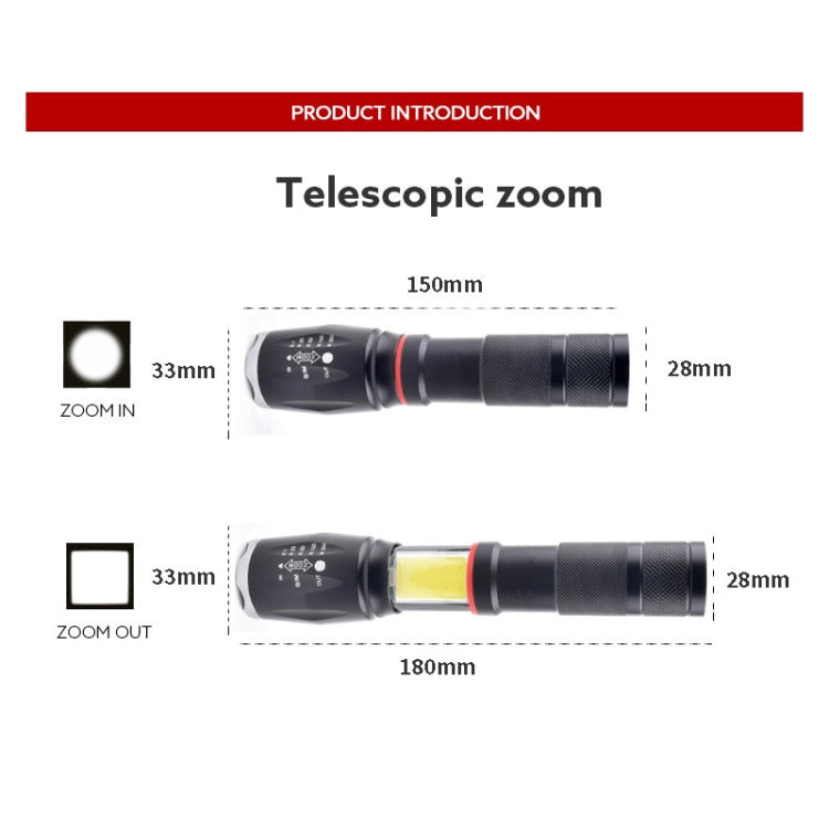 Telescopic Zoom Strong Light Flashlight Strong Magnetic Rechargeable LED Flashlight, Colour: Black Head (With Battery, EU Plug Charger) - LED Flashlight by buy2fix | Online Shopping UK | buy2fix