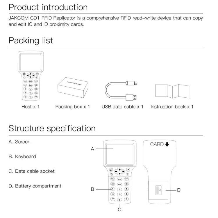 JAKCOM CD1 Access Control Proximity Card Duplicator RFID/ICID Card Reader Card Reader - Security by JAKCOM | Online Shopping UK | buy2fix