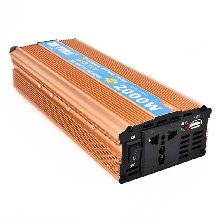 XUYUAN 2000W Inverter with USB Positive And Negative Reverse Connection Protection, Specification: Gold 12V to 220V - Modified Square Wave by buy2fix | Online Shopping UK | buy2fix