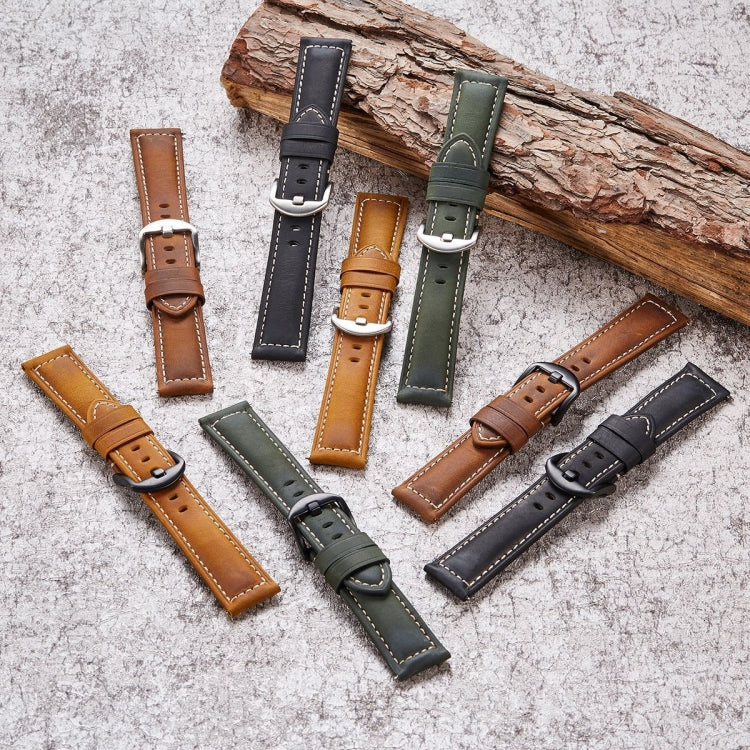 Quick Release Watch Band Crazy Horse Leather Retro Watch Band For Samsung Huawei,Size: 20mm (Army Green Silver Buckle) - Watch Bands by buy2fix | Online Shopping UK | buy2fix