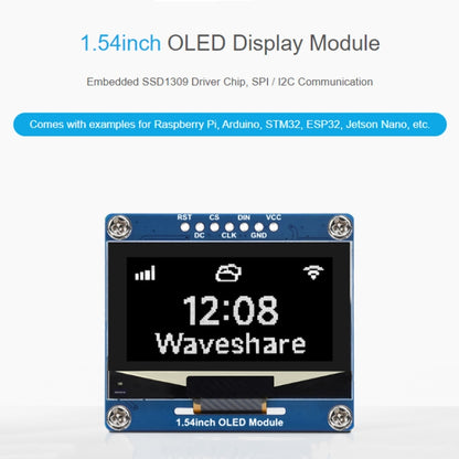 Waveshare 1.54 Inch OLED Display Module, 128×64 Resolution, SPI / I2C Communication(Blue) - LCD & LED Display Module by Waveshare | Online Shopping UK | buy2fix