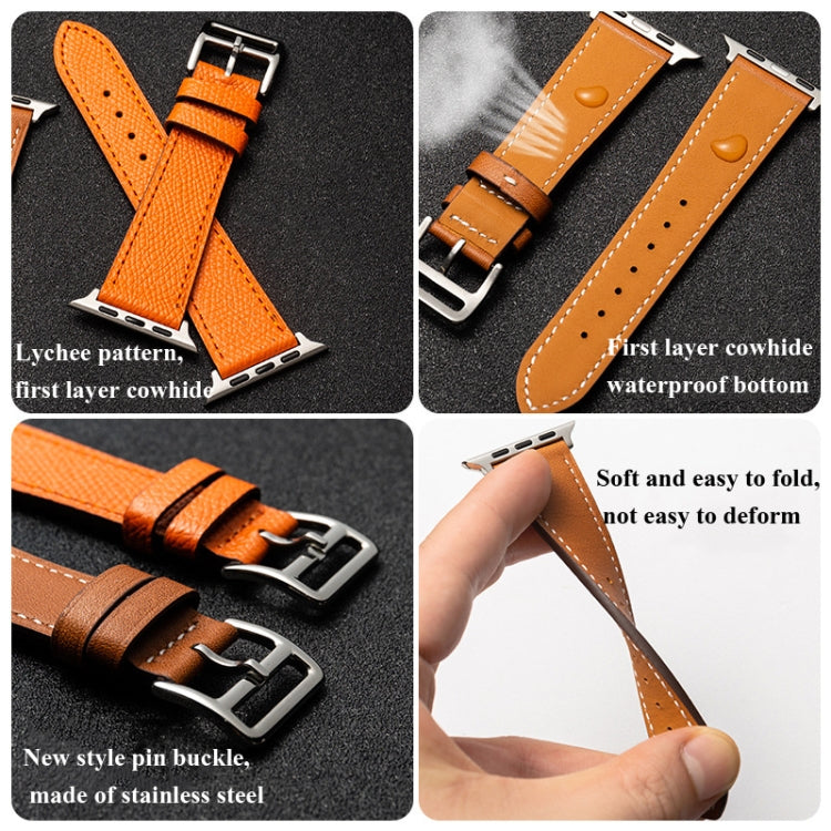 Cowhide Leather Strap Watch Band For Apple Watch Series 8&7 41mm / SE 2&6&SE&5&4 40mm / 3&2&1 38mm(Caramel Brown) - Watch Bands by buy2fix | Online Shopping UK | buy2fix