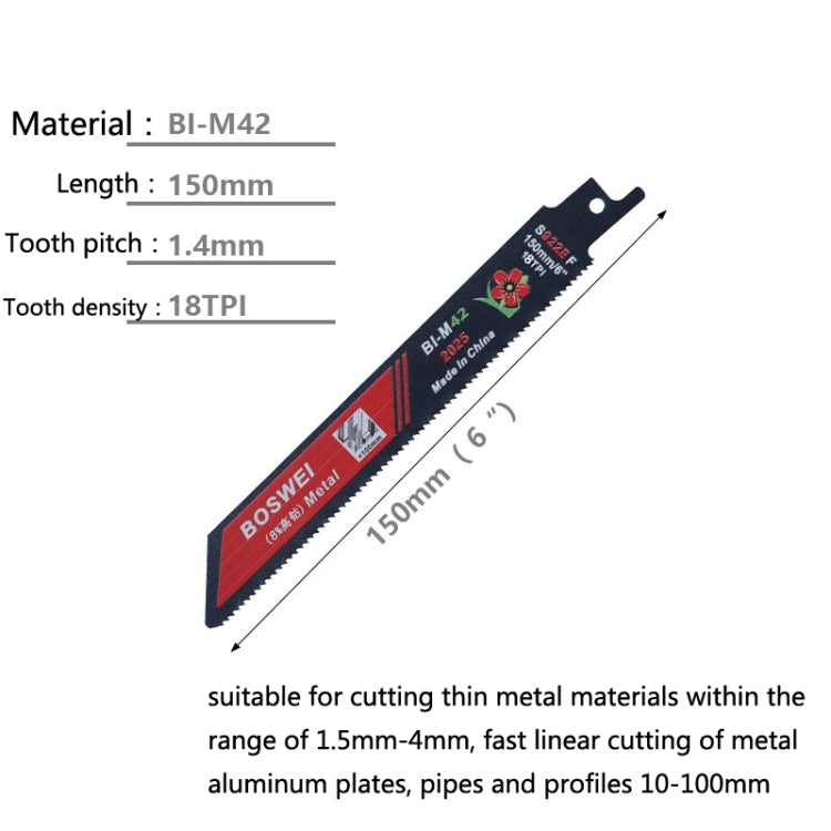 S922EF BOSWEI Hardcore Reciprocating Saw Strip Fine Teeth Saber Saw Blade Metal Plastic Wood Bimetal Curve Saw Blade - Electric Saws & Accessories by BOSWEI | Online Shopping UK | buy2fix